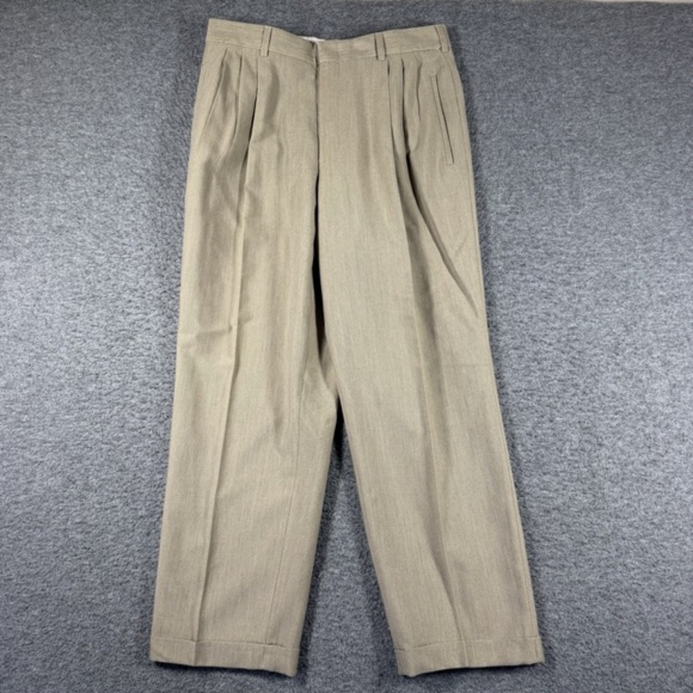 Vintage‎ Savane Triple Pleat Pants Mens 33X30 Brown Cuffed